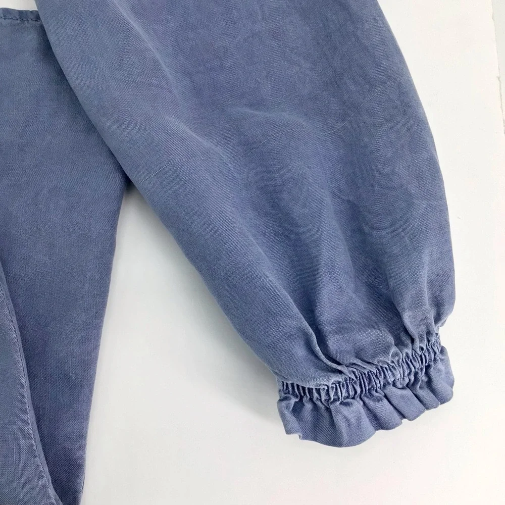 Bella Dahl Tencel-Lyocell Blue V Neck Long Sleeve Smocked Mini Dress Size Large - Picture 8 of 14